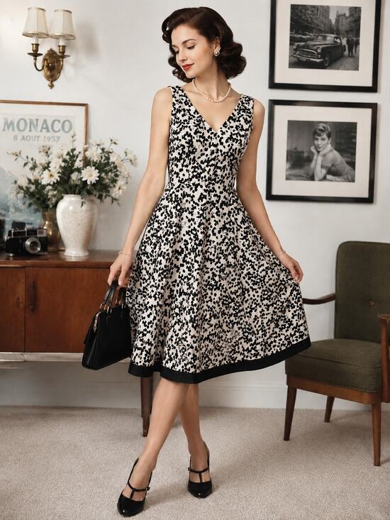 r&k originals Dresses & Skirts - R&K Originals Vintage Inspired Classic V-Neck Midi Dress Rockabilly Fit&Flare